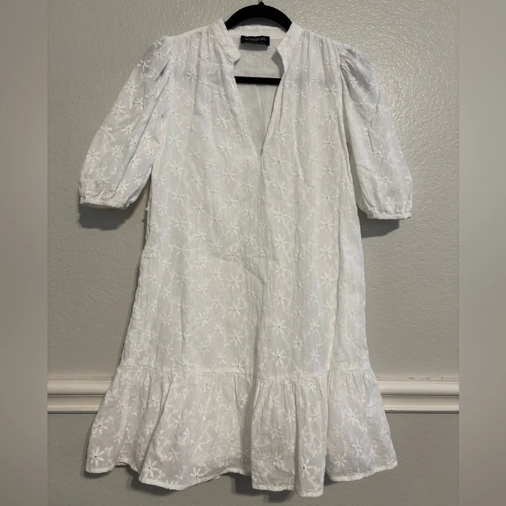 MINKPINK-Revolve White Sadie Broidery Mini Dress size XS